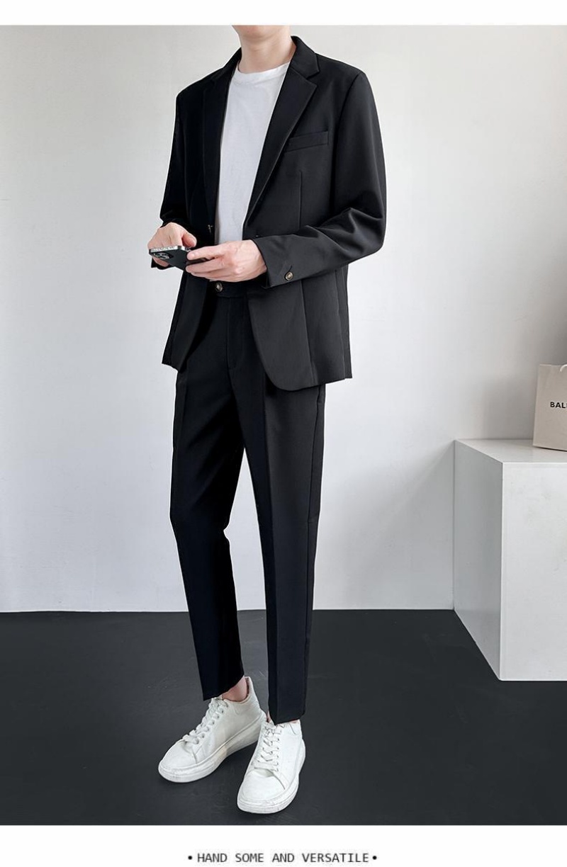 Hot Sale African Popular Men's 3-Piece Suit Set Spring Summer Loose Fit Premium All-match Trendy Blazer Jacket + Dress Pants + White T-Shirt Casual Formal Outfit for Teen Boys Young Men White Collar