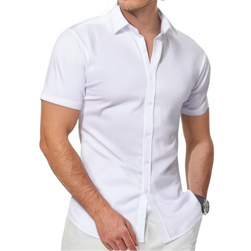 Top Hot Item in Africa Formal Office Shirt for Men Solid Color Short Sleeve Design Slim Cutting Four-Way Stretch Wrinkle Free & Non-Iron Big & Plus Size Men's Clothing