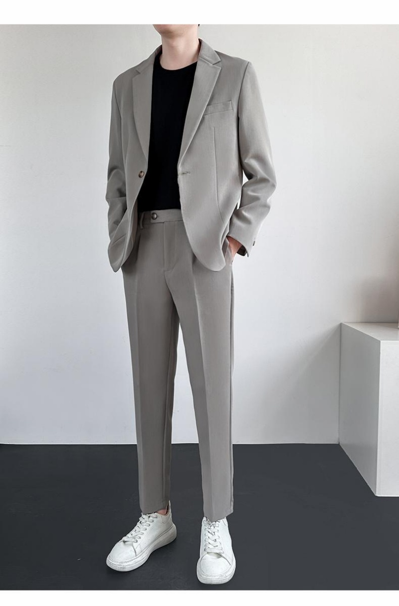 Hot Sale African Popular Men's 3-Piece Suit Set Spring Summer Loose Fit Premium All-match Trendy Blazer Jacket + Dress Pants + White T-Shirt Casual Formal Outfit for Teen Boys Young Men White Collar