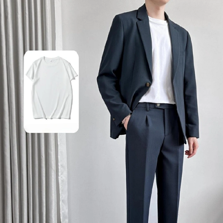 Hot Sale African Popular Men's 3-Piece Suit Set Spring Summer Loose Fit Premium All-match Trendy Blazer Jacket + Dress Pants + White T-Shirt Casual Formal Outfit for Teen Boys Young Men White Collar