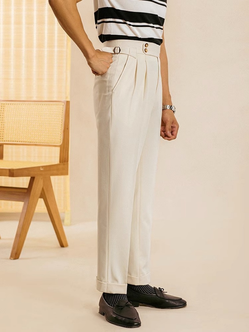 Hot Sale African Trendy High-End Men's Neapolitan High Waist Suit Pants Fashion Straight Leg Formal Casual Long Trousers White Collar Office Men Business Work Bottoms
