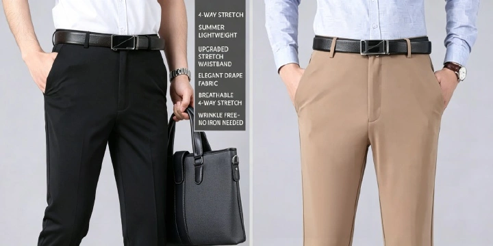 Hot Sale 2 Pcs Men's Summer Lightweight High Stretch Slim Fit Straight Leg Drapey Business Suit Pants Casual Trousers Formal Office Men Work Wear