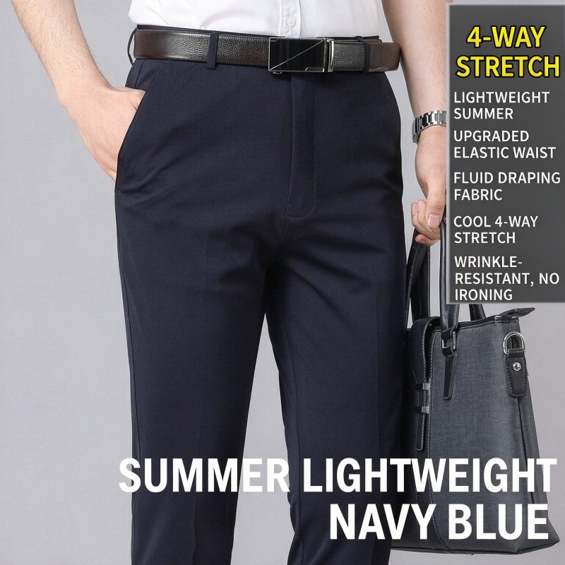Hot Sale 2 Pcs Men's Summer Lightweight High Stretch Slim Fit Straight Leg Drapey Business Suit Pants Casual Trousers Formal Office Men Work Wear
