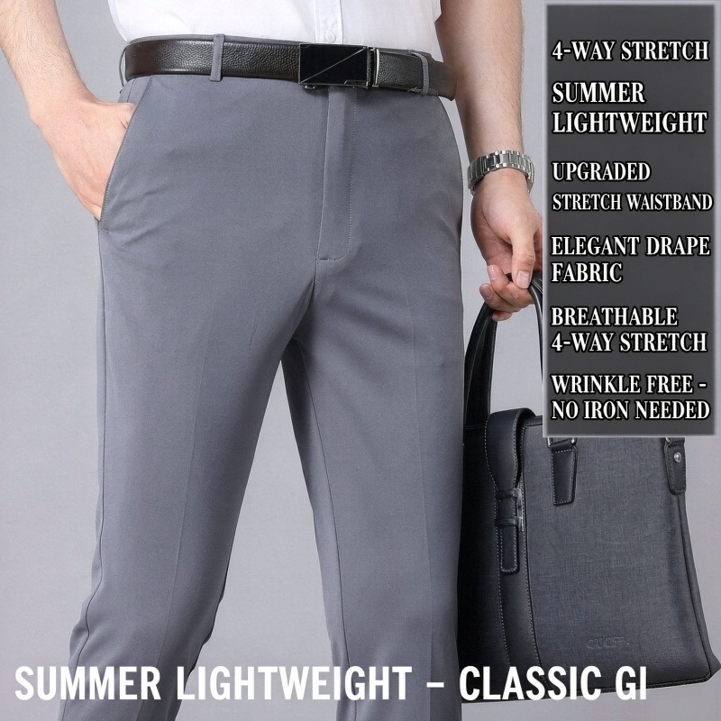 Hot Sale 2 Pcs Men's Summer Lightweight High Stretch Slim Fit Straight Leg Drapey Business Suit Pants Casual Trousers Formal Office Men Work Wear