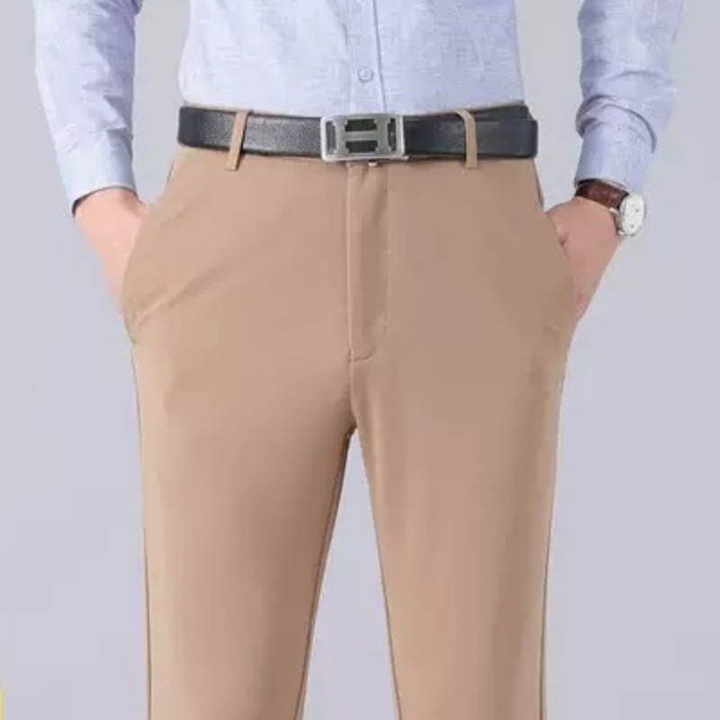 Hot Sale 2 Pcs Men's Summer Lightweight High Stretch Slim Fit Straight Leg Drapey Business Suit Pants Casual Trousers Formal Office Men Work Wear