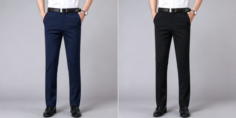 Hot Sale 2 Pcs Men's Summer Lightweight High Stretch Slim Fit Straight Leg Drapey Business Suit Pants Casual Trousers Formal Office Men Work Wear