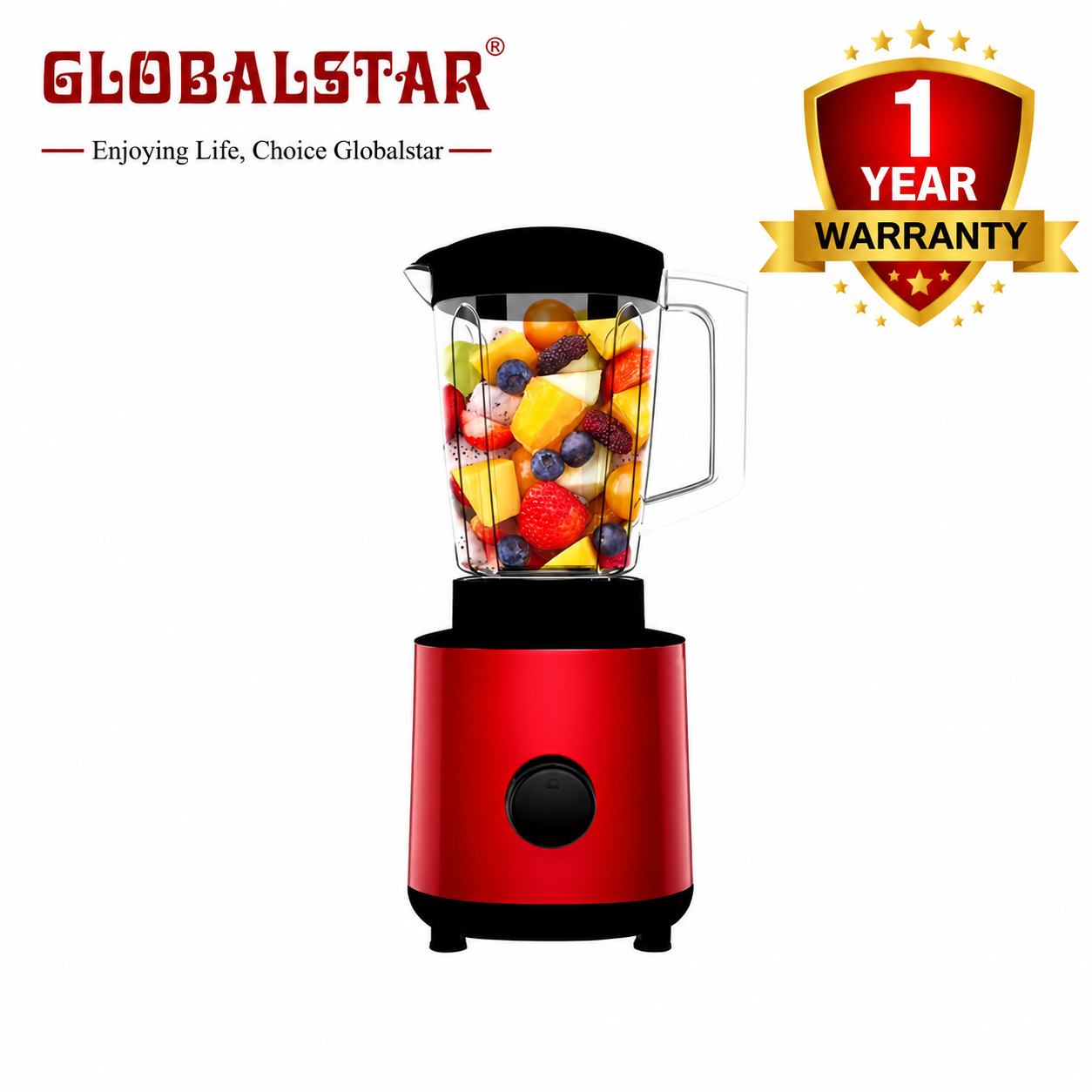 Globalstar GS-T618C Blender 2-in-1 1.5L 800W Classic Juicer & Grinder with Multifunctional Jug, Bottle, and Garlic Processor