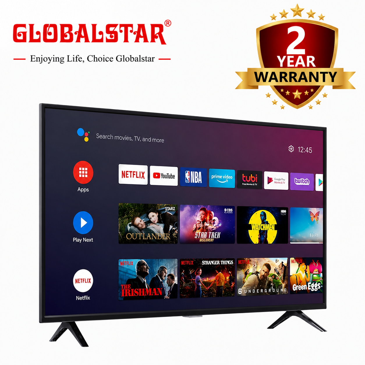 Globalstar 43UK64 43INCH QLED TV Frameless Smart TV Netflix Bluetooth Youtube DVB-T2 Android 11 AC Energy Saving Television 1G+8G