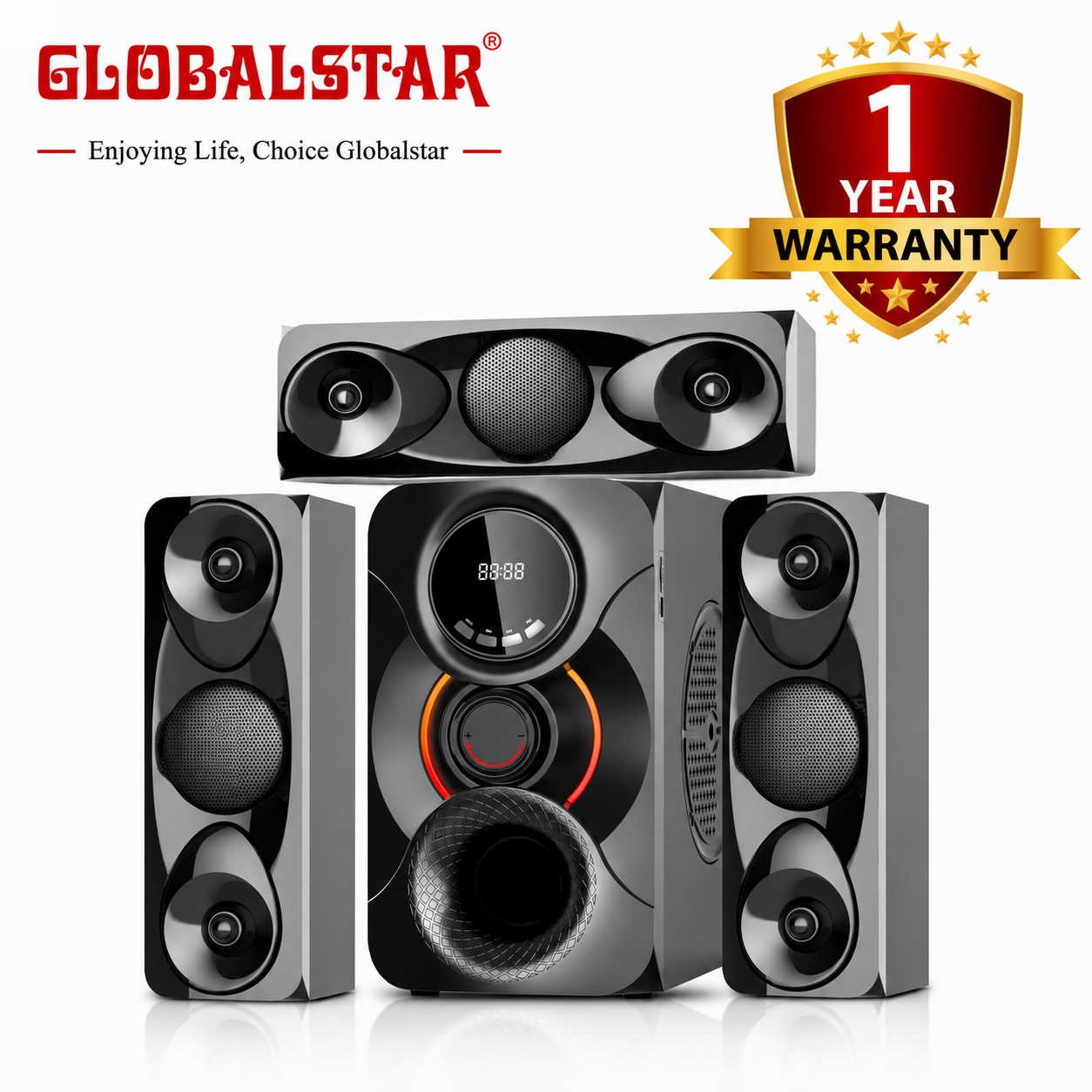 Globalstar GS-801 3.1CH Multimedia Speaker System – Bluetooth Home Theater Sound System with FM Radio, USB/SD