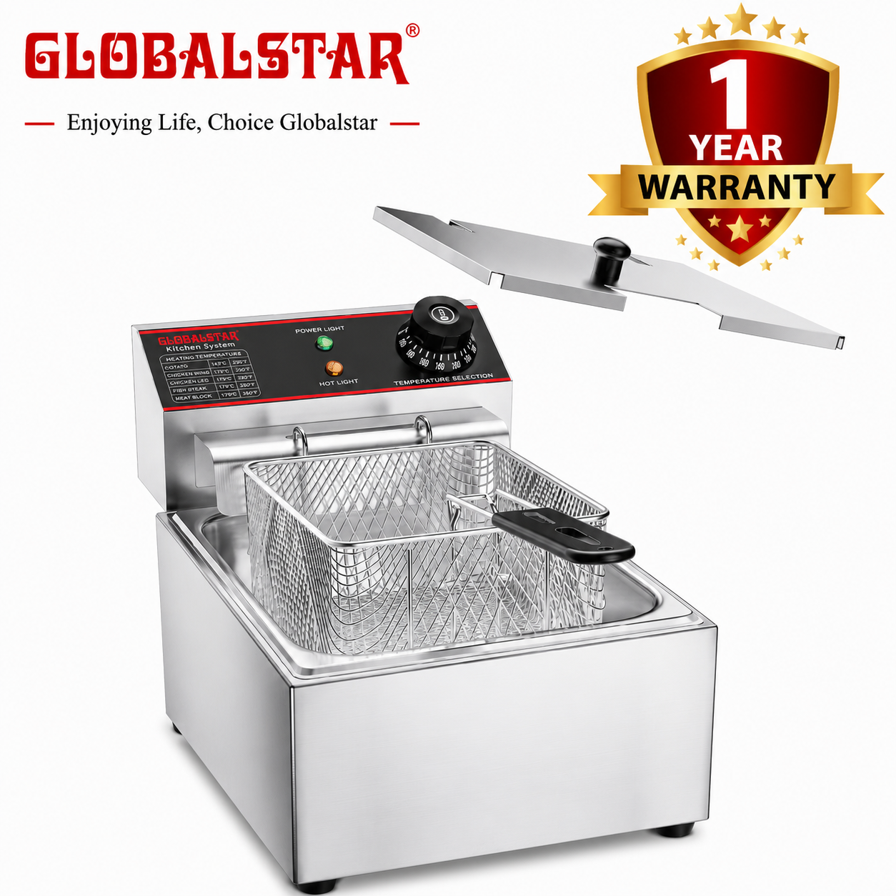 Globalstar GS-81A 6L Single Commercial Electric Deep Fryer Stainless Steel Cookware Silver