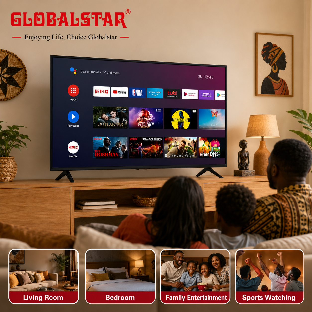 Globalstar 43UK64 43INCH QLED TV Frameless Smart TV Netflix Bluetooth Youtube DVB-T2 Android 11 AC Energy Saving Television 1G+8G