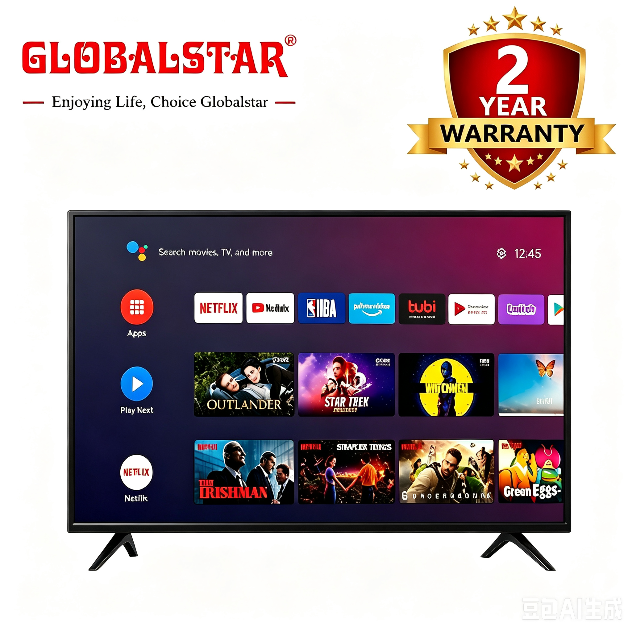 Globalstar 43UK64 43INCH QLED TV Frameless Smart TV Netflix Bluetooth Youtube DVB-T2 Android 11 AC Energy Saving Television 1G+8G