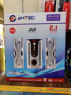 the Amtec AM-608 2.1 Channel Speaker System, designed to deliver rich bass and clear audio for music, movies, and everyday listening. Featuring a powerful subwoofer paired with two satellite speakers