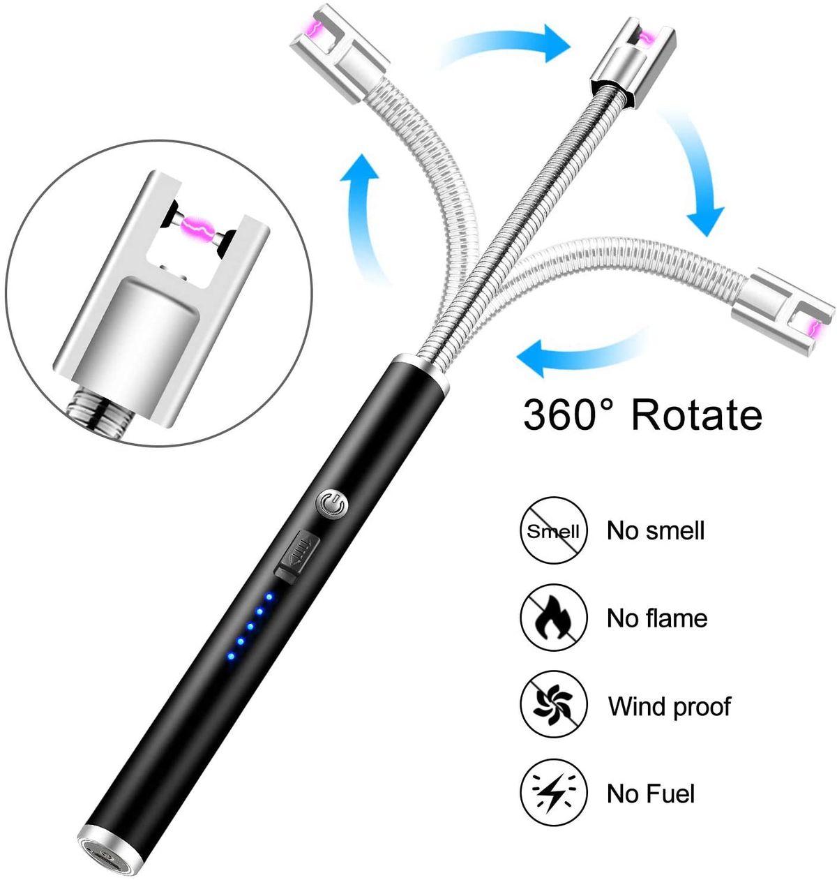 USB Rechargeable Electronic BBQ lighter 360° Free Rotation Arc Windproof, Flameless Ignition Lighter for Kitchen, Barbecue, Home Candles Lighter, Camping Fire place, Gas Cooker Ignition, Stove Lighter