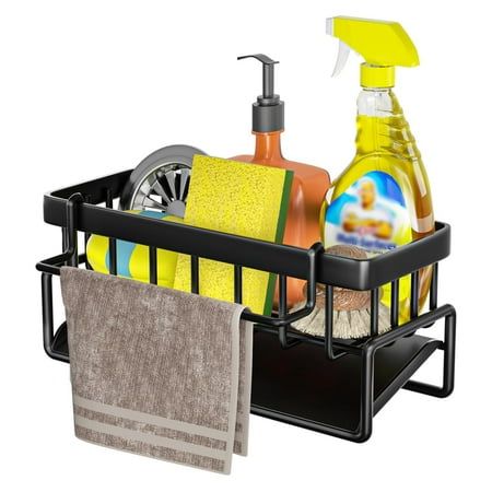 Kitchen Self Draining Sink Storage Organizer, Kitchen Sponge Soap Holder Rack Cutlery Holder Kitchen Towel Holder/Dishcloth Holder Sink Caddy Sink Tidy Kitchen Storage Shelf Sink Organizer/Dish Rack