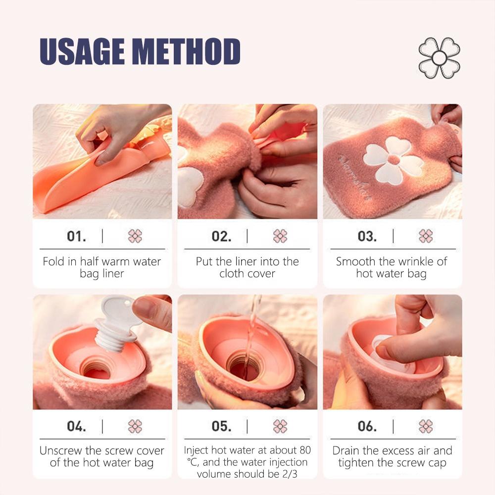 1000ML Fluffy Hot water Bottle Bag with Cover, soft Thickened Winter Bag for Menstrual Cramps, Pain Relief Hot compress, Hand warmer/Feet warmer/ Bed Warmer Hot water bag