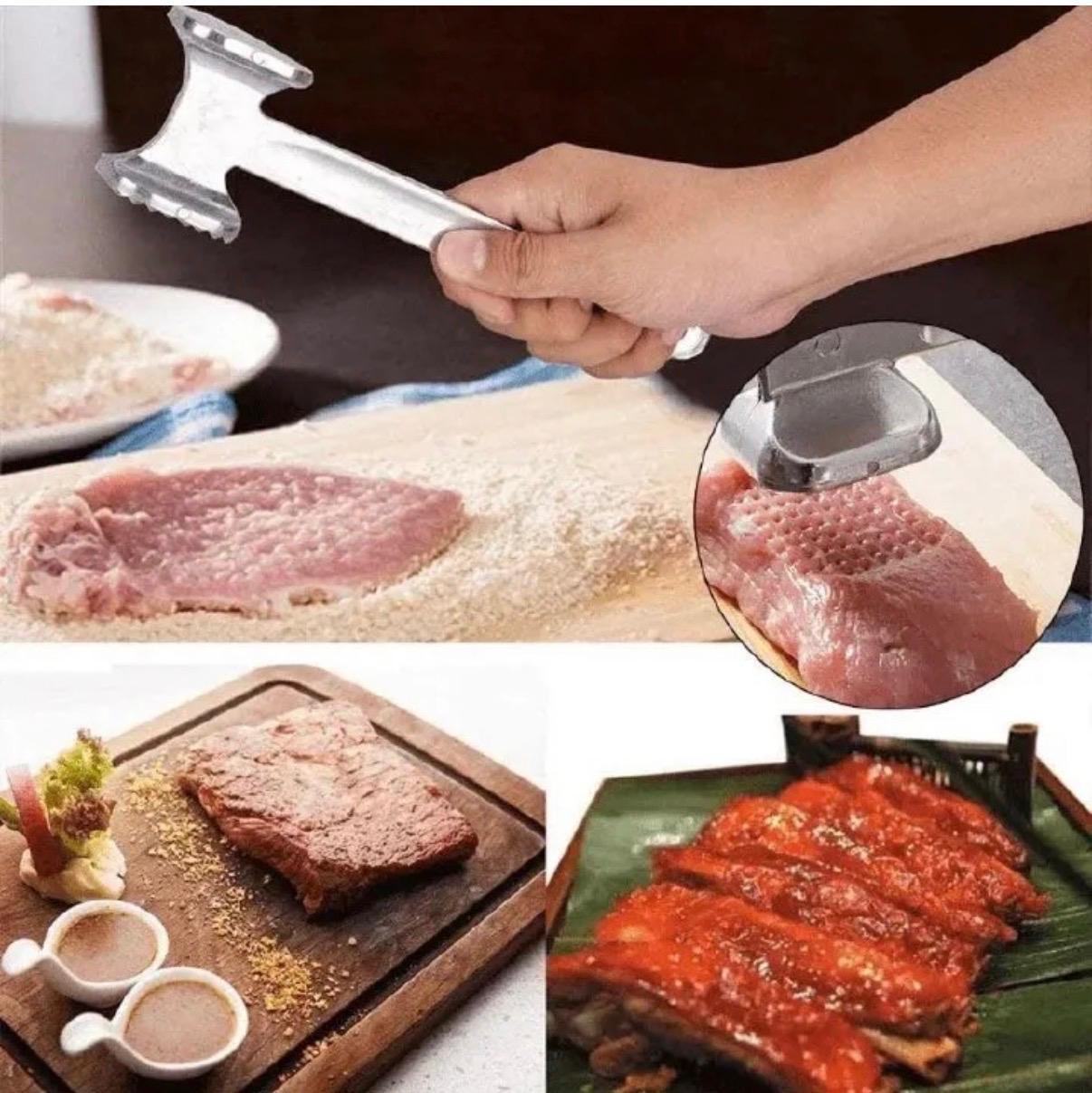 2 in 1 Professional Double Side Aluminum Meat Tenderizer Loose Meat Hammer Stainless Steel Meat Mallet Pounder for Steak, Beef, Pork, Chicken, Fish
