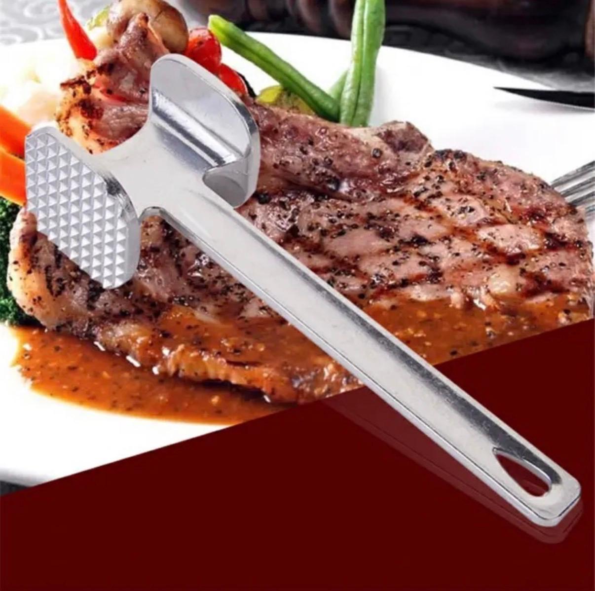 2 in 1 Professional Double Side Aluminum Meat Tenderizer Loose Meat Hammer Stainless Steel Meat Mallet Pounder for Steak, Beef, Pork, Chicken, Fish