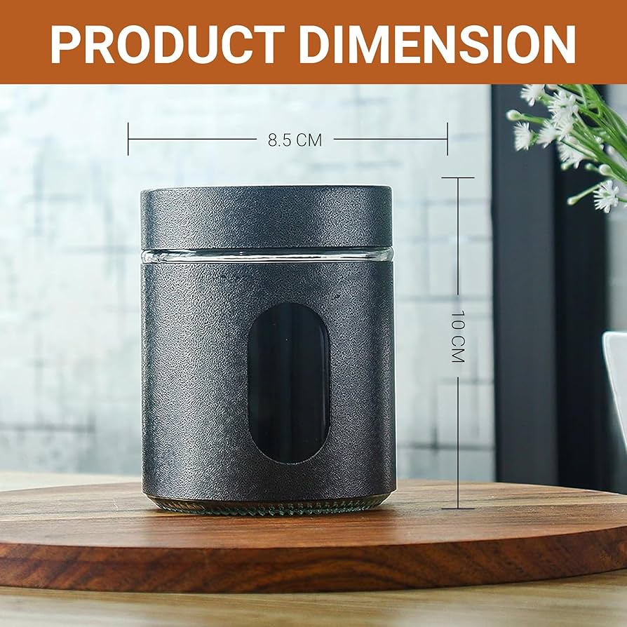 450ML x 3 PC GLASS CANISTER WITH STYLISH METAL COVERING..SPICE JARS COMES IN 3 JARS