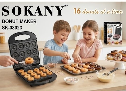 SOKANY 16-Hole Electric Donut Maker – 1200W Non-Stick Mini Donut Baker Machine – SK-08023 Professional Breakfast & Snack Maker
