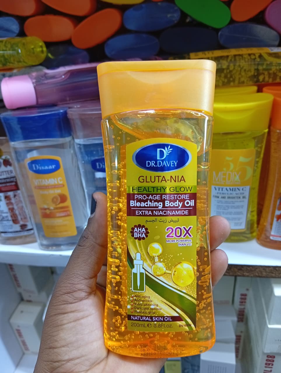 Dr.Davey Gluta Nia Healthy Glow Pro-age Restore body oil 200ml - AHA & BHA Skin Radiance oil,anti -aging & Whitening Serum,dark spot remover,extra brightening & moisturizing natural Glow