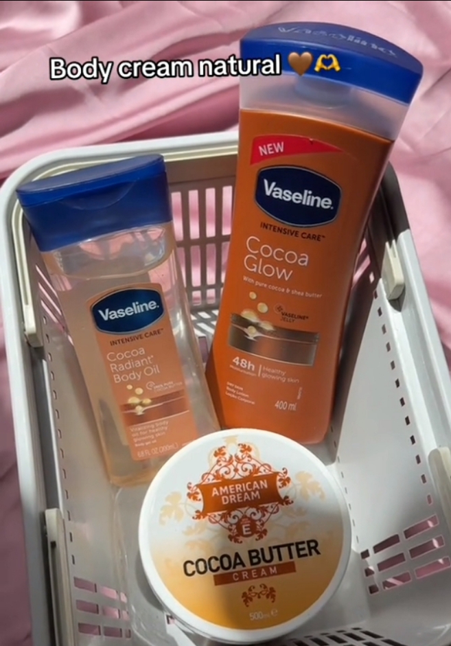 Vaseline Cocoa Glow Body Lotion 400ml + Cocoa Radiant Body Oil + American Dream Cocoa Butter Cream 500ml Moisturizing Skincare Set For Dry Skin Glow Hydration Repair Body Lotion Combo Pack