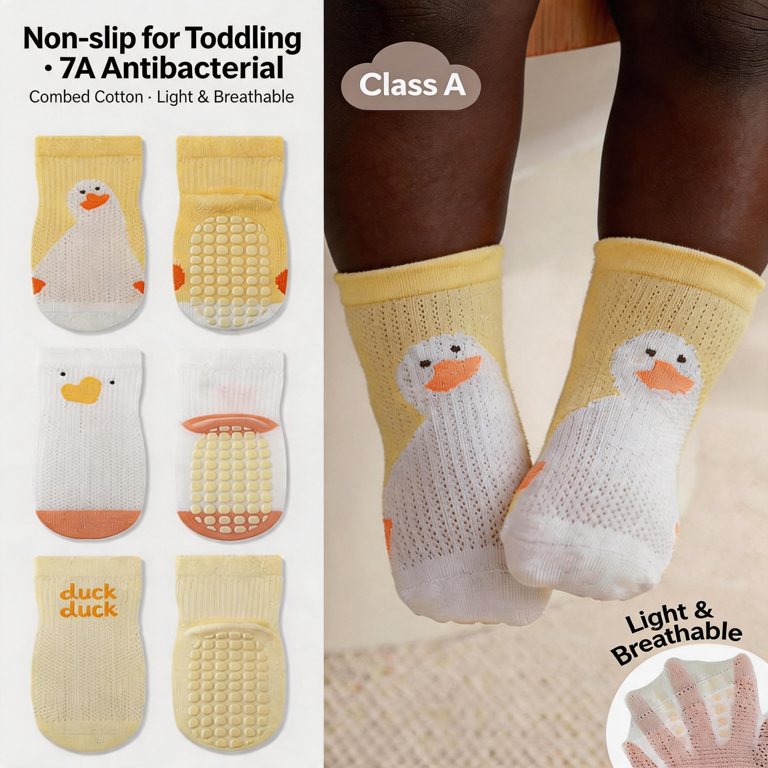 Super Grip Anti-Slip Baby Toddler Mesh Socks - Antibacterial Long-staple Cotton Toddler Socks - 3 Pairs Breathable Non-Skid Gift Set