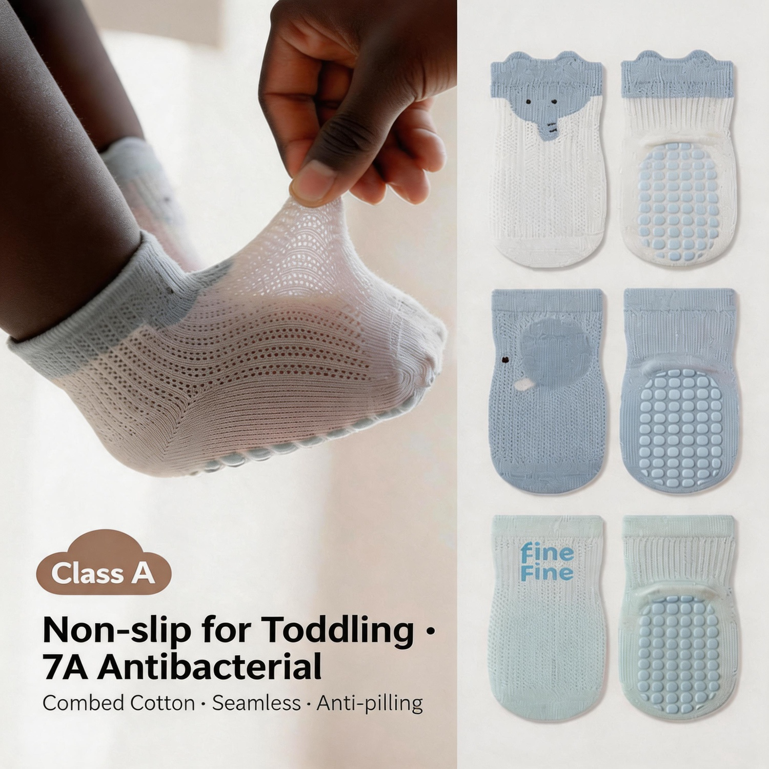Super Grip Anti-Slip Baby Toddler Mesh Socks - Antibacterial Long-staple Cotton Toddler Socks - 3 Pairs Breathable Non-Skid Gift Set