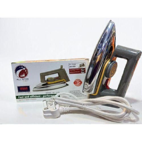 All Star Heavy Duty Dry Iron with Non-Stick Soleplate (Model: AS-1172) - Grey