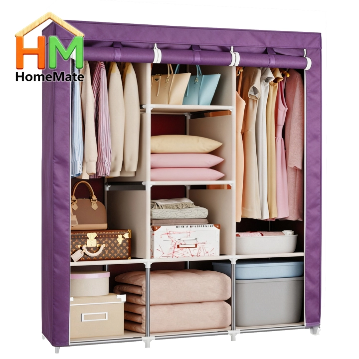 HomeMate 3 Columns 130 DIY Large Capacity Metallic Wardrobe Assemble Closets Portable Home Storage with Rolling Door WDR01P