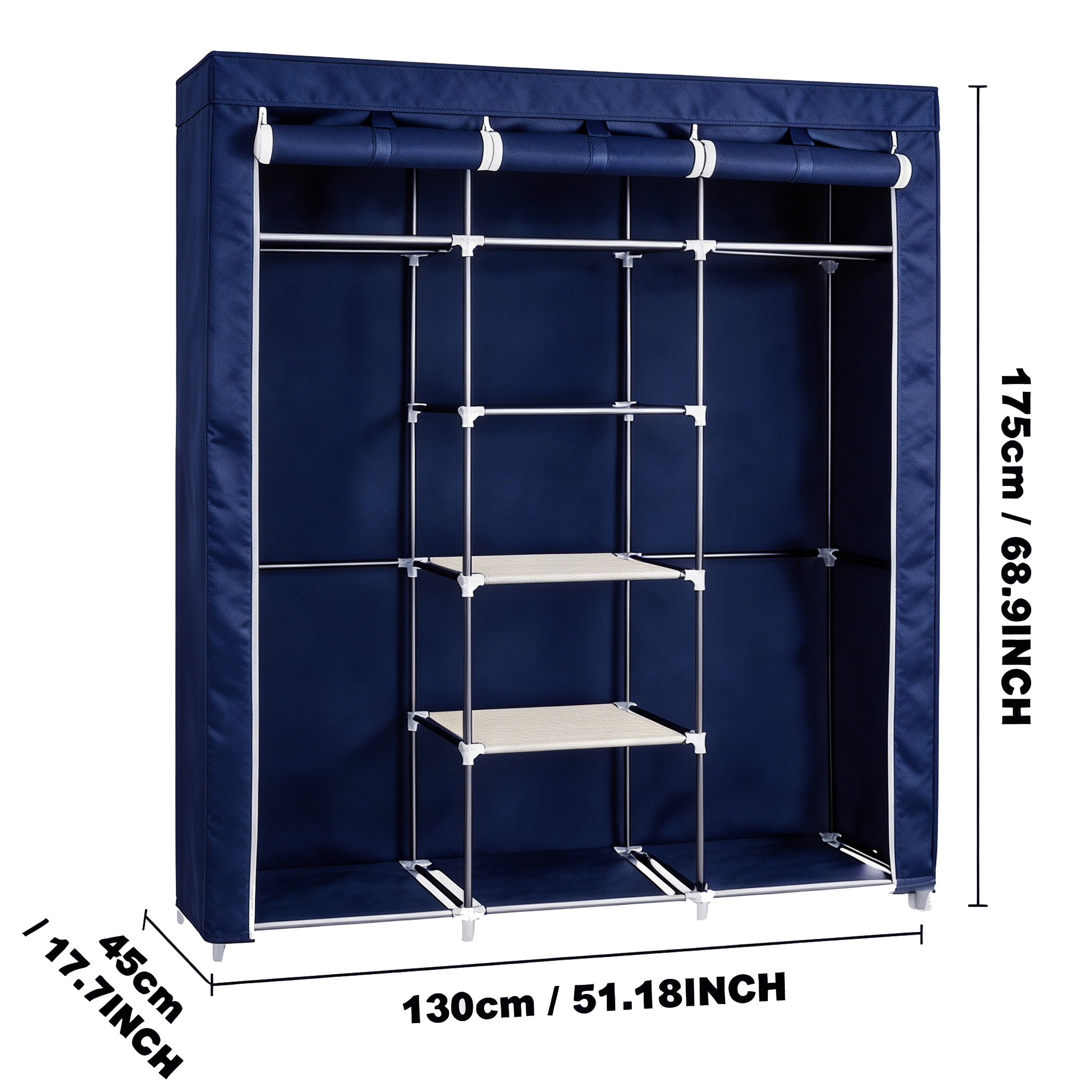 HomeMate 3 Columns 130 DIY Large Capacity Metallic Wardrobe Assemble Closets Portable Home Storage with Rolling Door WDR01N