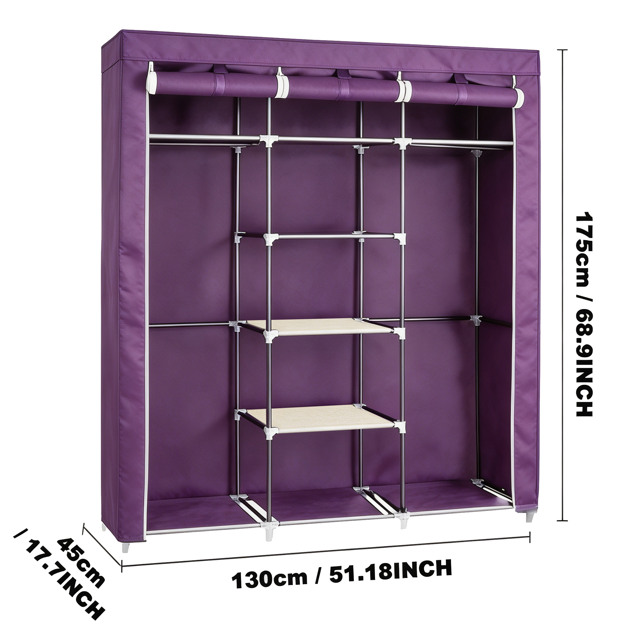 HomeMate 3 Columns 130 DIY Large Capacity Metallic Wardrobe Assemble Closets Portable Home Storage with Rolling Door WDR01P
