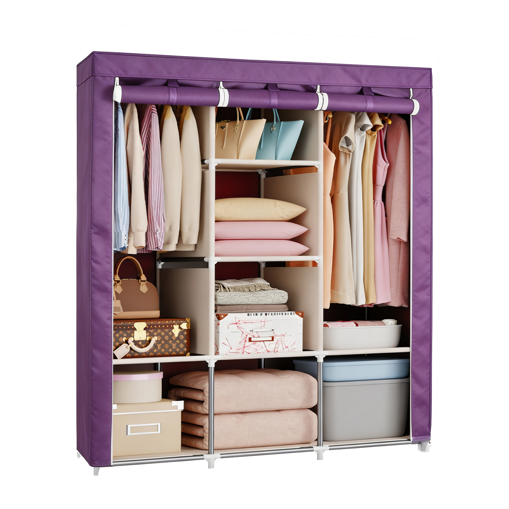 HomeMate 3 Columns 130 DIY Large Capacity Metallic Wardrobe Assemble Closets Portable Home Storage with Rolling Door WDR01P