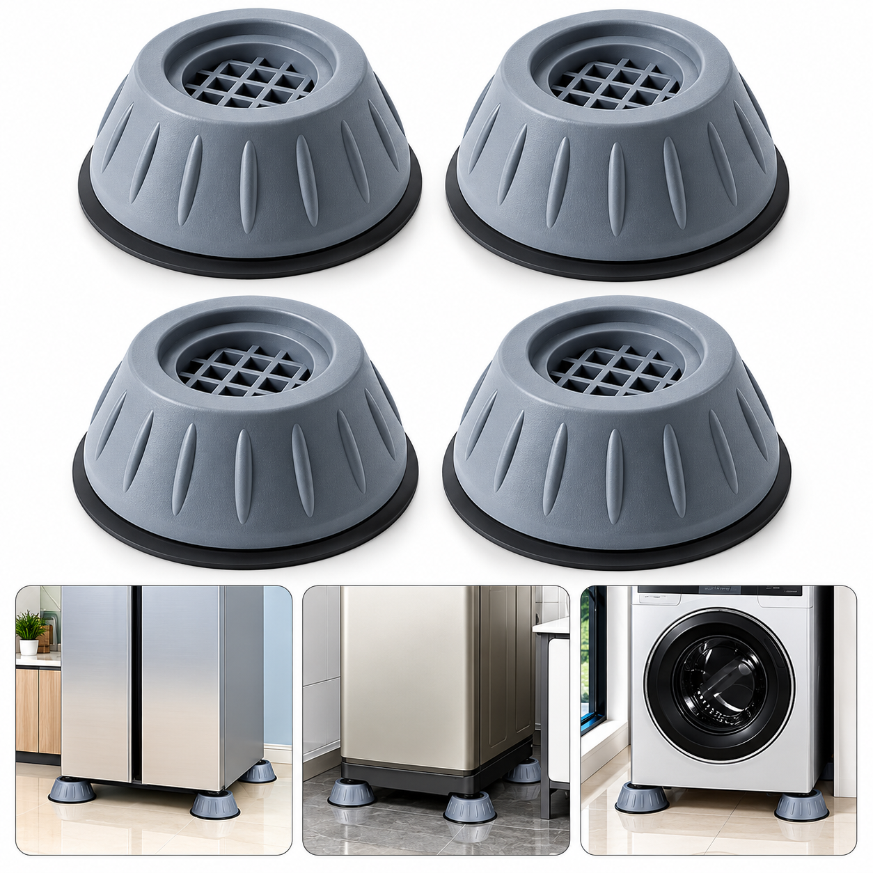 Set of 4 Anti-Vibration Appliance Pads – Non-Slip Shock Absorbers for Washing Machines, Refrigerators & Dryers.