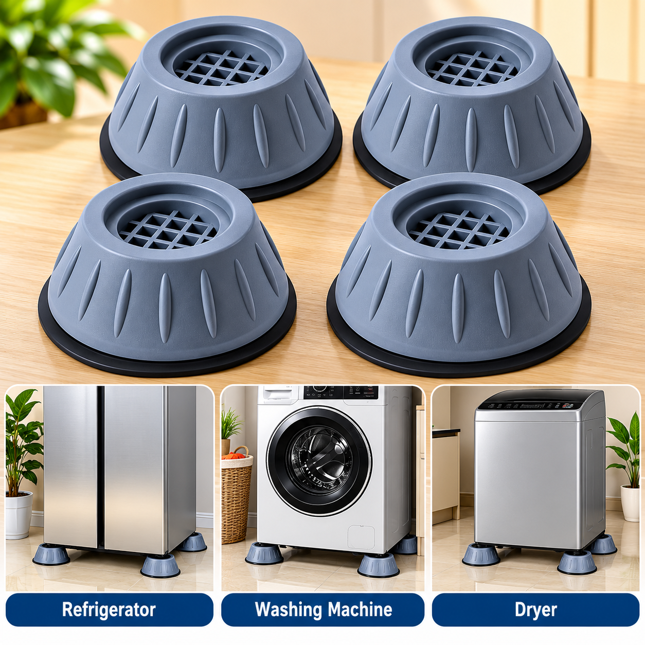 Set of 4 Anti-Vibration Appliance Pads – Non-Slip Shock Absorbers for Washing Machines, Refrigerators & Dryers.