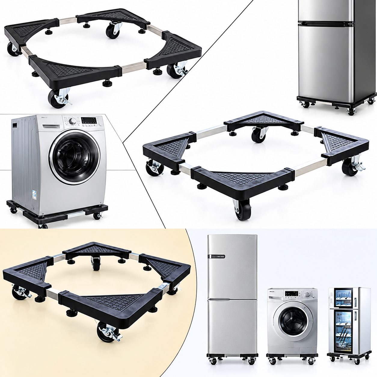 Brand New Heavy-Duty Adjustable Appliance Stand with Wheels – 360° Mobility, Non-Slip Base & Height Adjustment for Fridges, Washing Machines and Other Appliances.