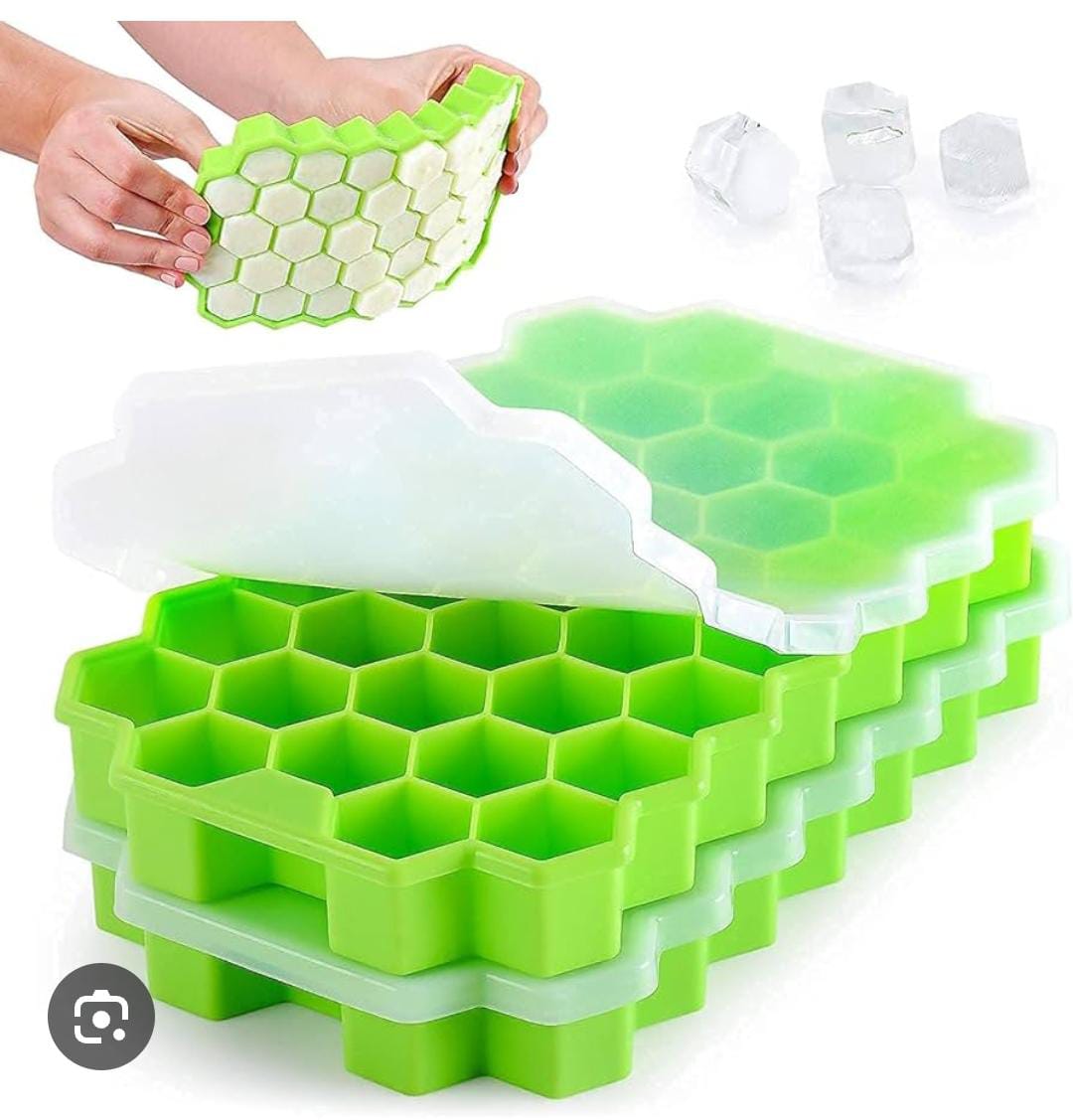 SILICONE ICE CUBE TRAY 37 GRID ICE CUBE MOLD WITH LID HONEYCOMB ICE MAKER REUSABLE ICE CONTAINER FOR WHISKEY COFFEE JUICE SILICONE CUBE PACK HONEY COMB MAKER WITH LID