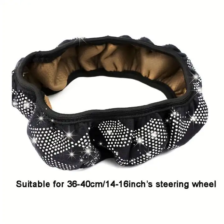 FANCY SUPER STRETCHING SPARKLING STEERING WHEEL COVER STEERING WHEEL COVER WITH BLING BLING CRYSTAL RHINESTONES, UNIVERSAL FIT 15 INCH CAR WHEEL PROTECTOR FOR WOMEN GIRLS