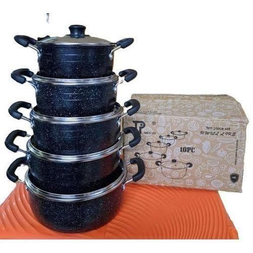 Jamespot 10 Pcs Granite Coated Non-Stick Cooking Pot Set with Glass Lids Black