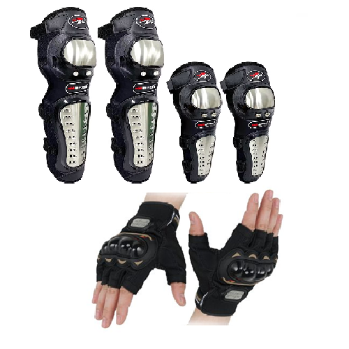 Pro-Biker 4pcs Knee & Elbow Guards + Half Finger Gloves Set