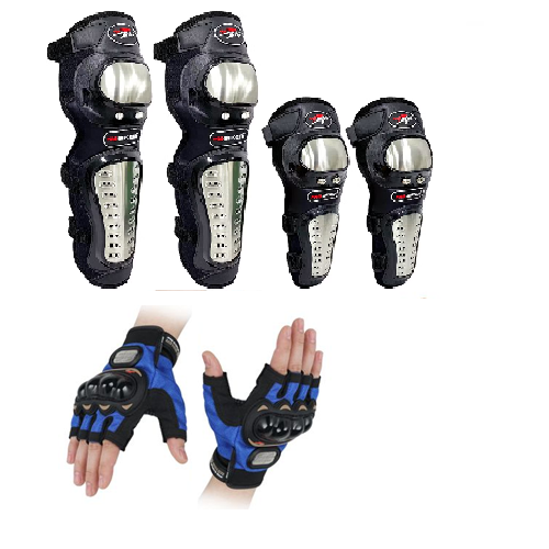Pro-Biker 4pcs Knee & Elbow Guards + Half Finger Gloves Set
