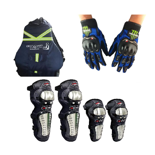 Pro Biker Motorcycle 3-in-1 Protective Gear Set – Chest Guard, Pro-Biker Knee & Elbow Guards, Half - Finger Gloves