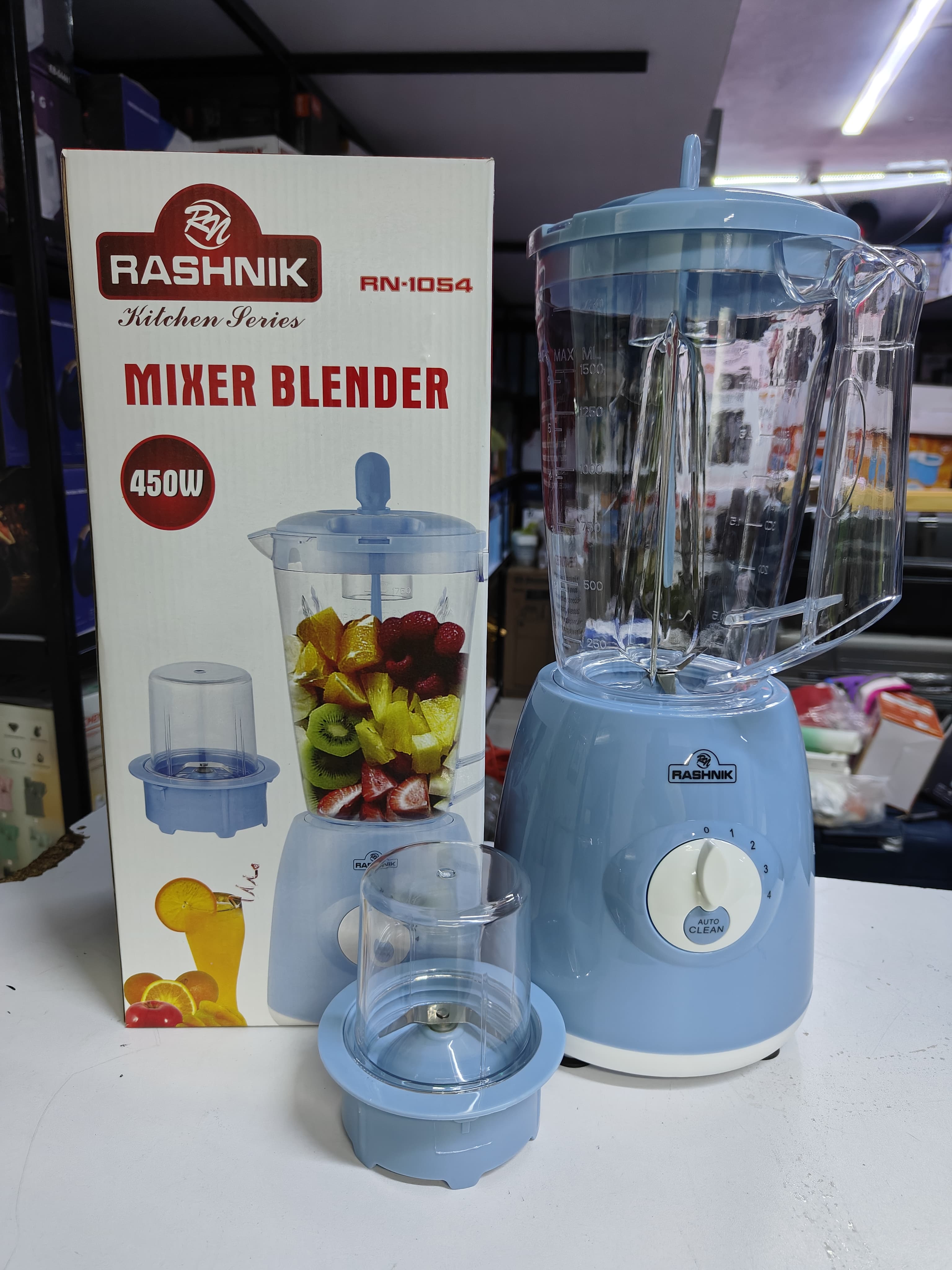 Rashnik 2 in 1 Blender and Grinder with 1.5L Jar, 650W, Blue