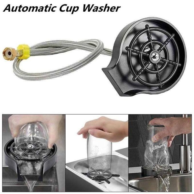 Premium Automatic Glass Rinser for Kitchen Sink - High-Pressure Cup Washer and Bottle Rinser - Professional Stainless Steel Sink Accessory for Home, Bars, and Cafes - Rapid Cleaning Sink Attachment