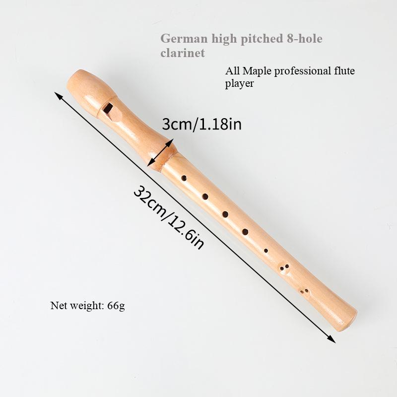 Wooden 8-Hole German Soprano Recorder Flute, Natural Maple, Ideal for CBC School Students & Beginners
