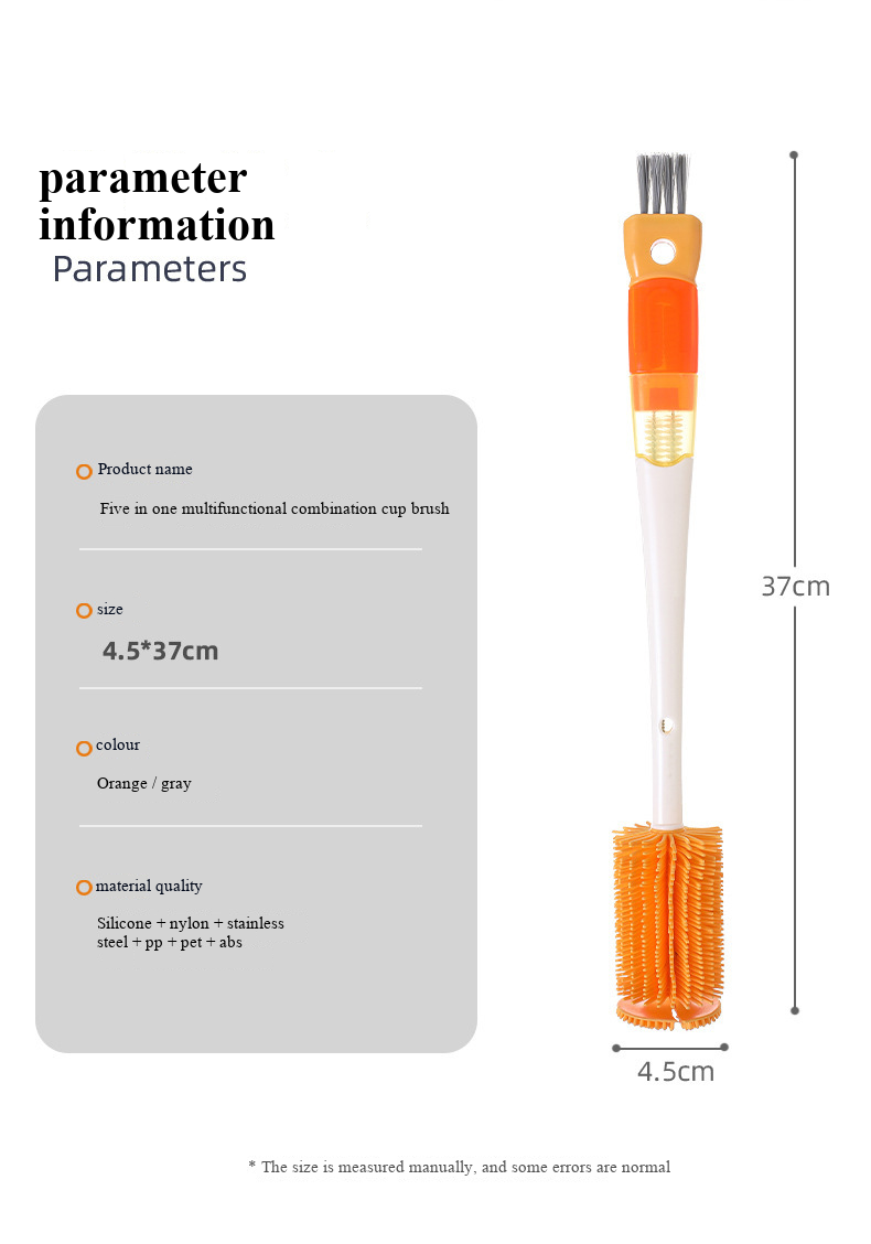 Multifunctional Silicone Bottle Cleaning Brush, 3-in-1 Detachable Cup Brush for Bottles, Straws & Lids, Food Grade, 37cm Long Handle, 2 Colors Available