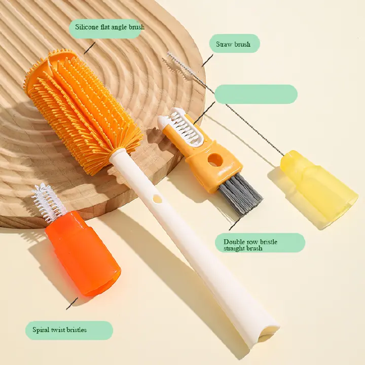 Multifunctional Silicone Bottle Cleaning Brush, 3-in-1 Detachable Cup Brush for Bottles, Straws & Lids, Food Grade, 37cm Long Handle, 2 Colors Available