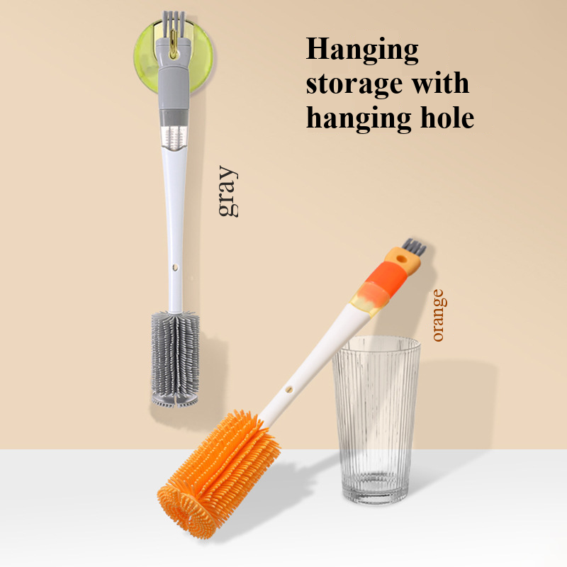 Multifunctional Silicone Bottle Cleaning Brush, 3-in-1 Detachable Cup Brush for Bottles, Straws & Lids, Food Grade, 37cm Long Handle, 2 Colors Available