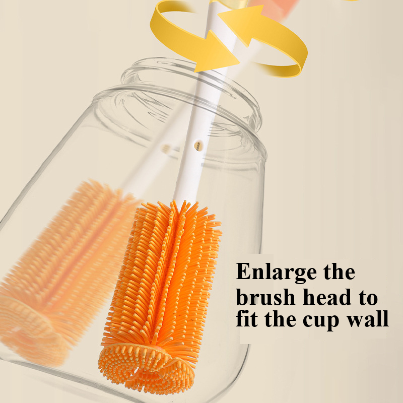 Multifunctional Silicone Bottle Cleaning Brush, 3-in-1 Detachable Cup Brush for Bottles, Straws & Lids, Food Grade, 37cm Long Handle, 2 Colors Available