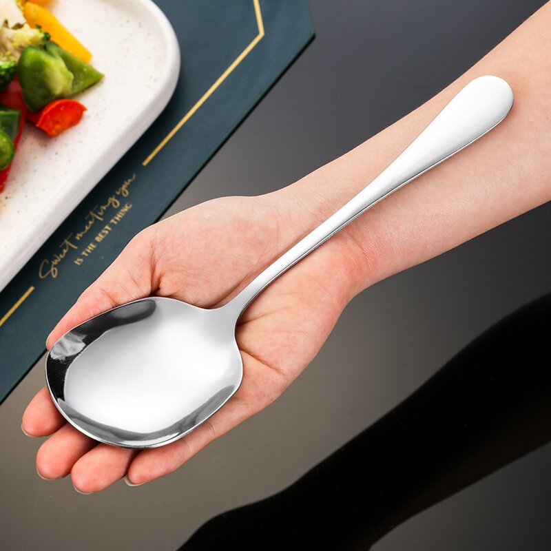 2Pcs Square Head Stainless Steel Serving Spoon Set, Solid & Slotted Buffet Spoons